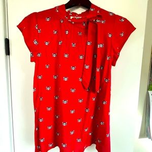 ModCloth/Circus Red Blouse with Raccoons